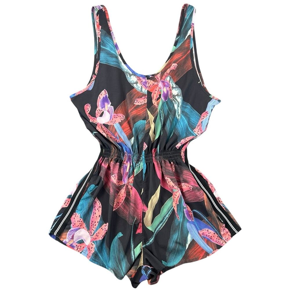 Hurley Tropical Floral Sleeveless Romper Elastic Waist Pockets Women’s M